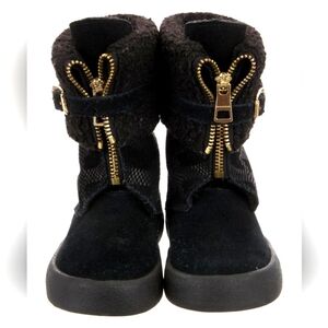 BURBERRY Girls Check Suede Leather Zip  Black Winter Boots New W/O Tags Size 23